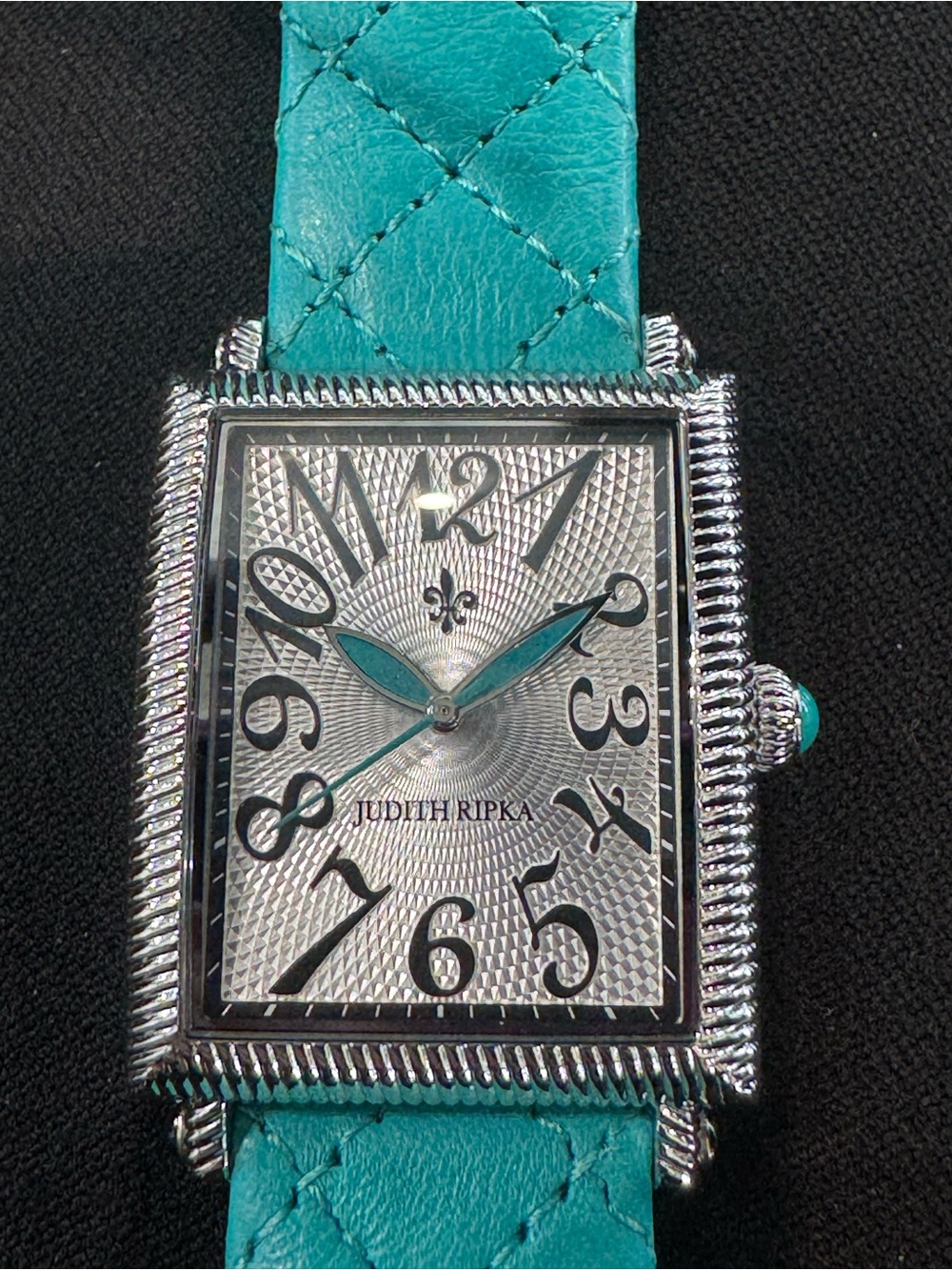 New Judith Ripka Stainless Steel Quilted Leather Tank Watch – Teal